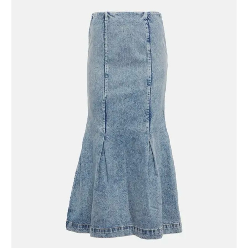 Khaite Denim High Waisted Midi Skirt